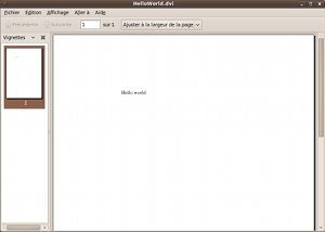 Le fichier HelloWorld.dvi ouvert sous Ubuntu Linux