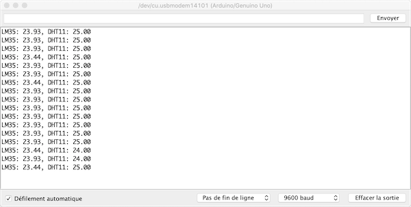 Températures LM35/DHT11 dans la console