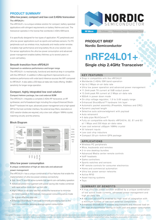 Documentation module radio nRF24L01+