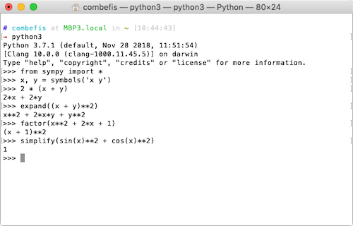 Exemple d'utilisation de sympy avec l'interpréteur Python