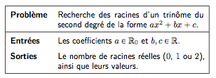 Recherche racines trinôme du second degré