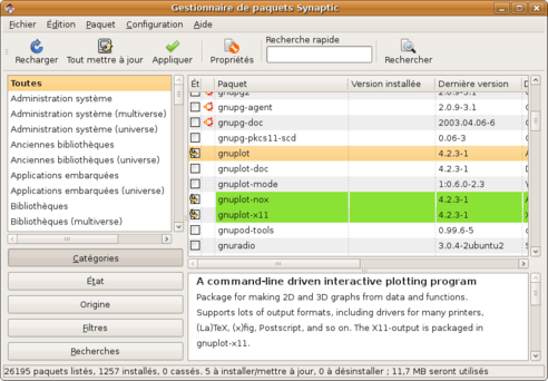 Installer Gnuplot depuis Synaptic