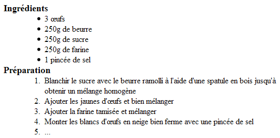 Listes imbriques : une recette de cuisine