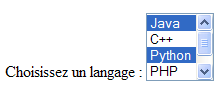 Une liste droulante avec size=4 et multiple