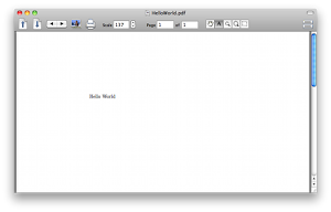 Le fichier HelloWorld.dvi ouvert dans TeXShop